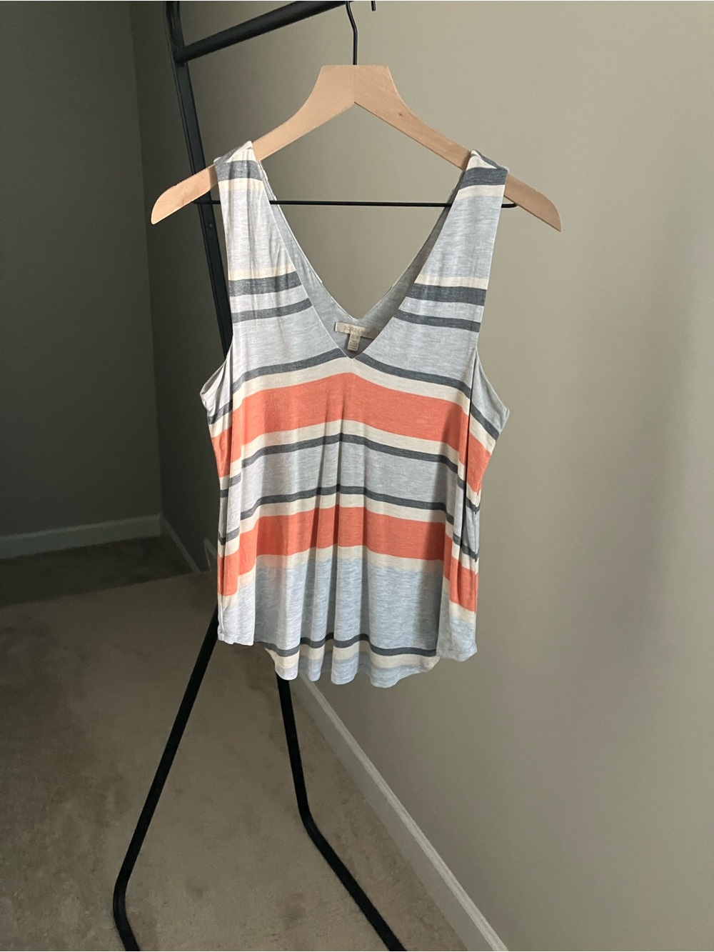 Anthropologie Striped V-Neck Tank Top by Bordeaux in Coral & Light Gray